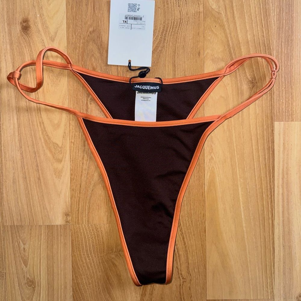 Jacquemus Soleil Brown Bikini Bottom with Orange Trim